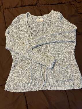 Hollister Marled Grey Open Front Textured Knit Cardigan with Pockets Size XS